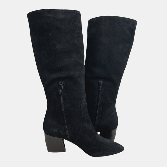 Botkier Sharon Boots Tall Black Suede Leather Block Heel Side Zip Women Size 7.5 - Picture 6 of 8